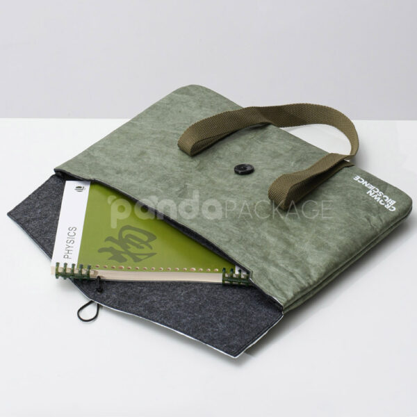 Olive Green Kraft Paper Handle Tote Bag