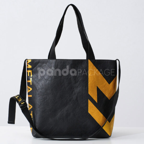 Black Paper Tote with Gold Lightning Graphic