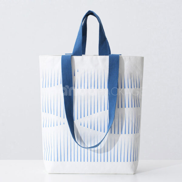 Ivory Tote with Abstract Blue Line Design