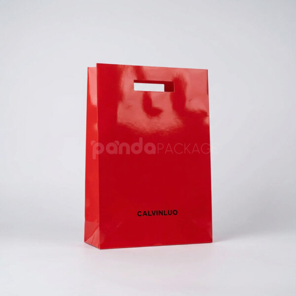 Luxury Glossy Red PVC Shopping Bag with Cutout Handle