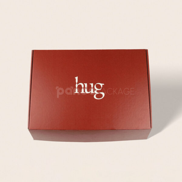 Flat Glued Box in Deep Red with Minimalist Typography