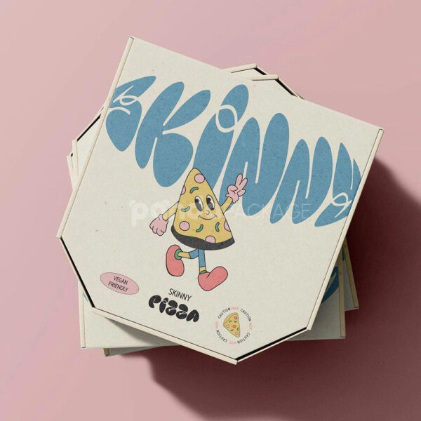 Octagonal Pizza Box with Playful Cartoon Design