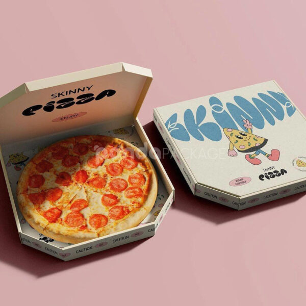 Octagonal Pizza Box with Playful Cartoon Design