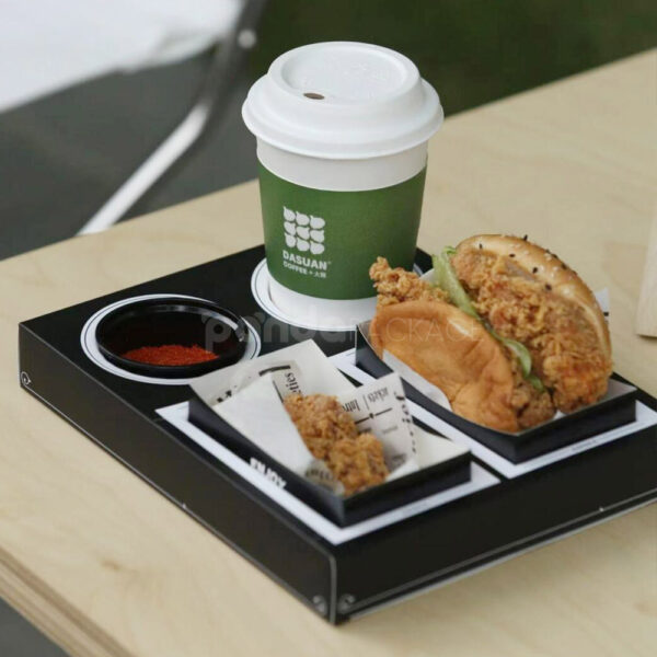 Takeaway Meal Tray Box with Integrated Cup and Sauce Holders