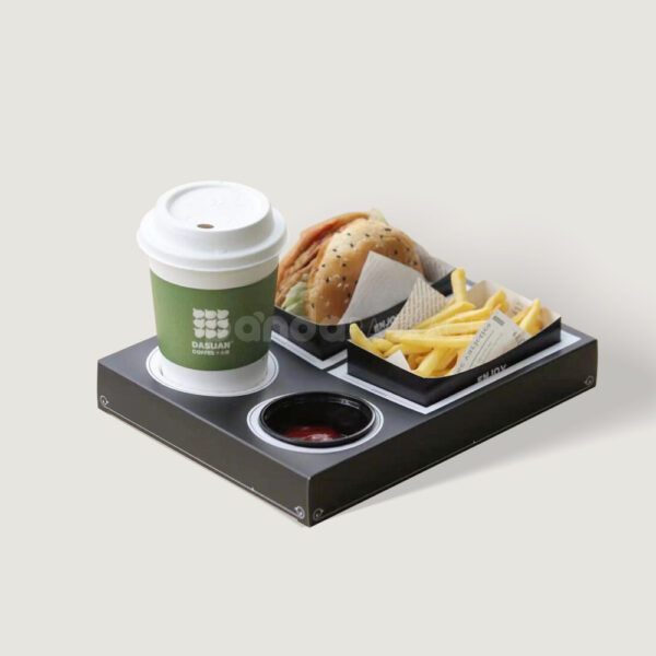 Takeaway Meal Tray Box with Integrated Cup and Sauce Holders