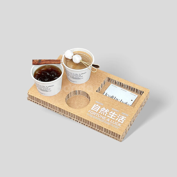 Corrugated Tray Box with Dual Cup Holders and Display Window