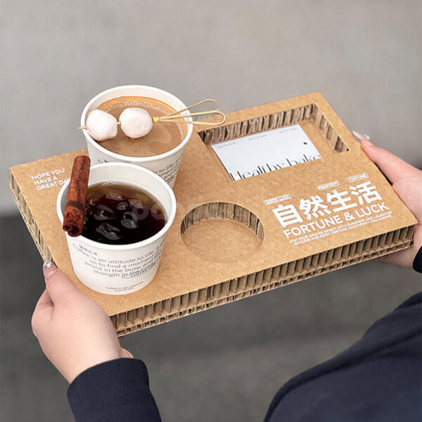 Corrugated Tray Box with Dual Cup Holders and Display Window