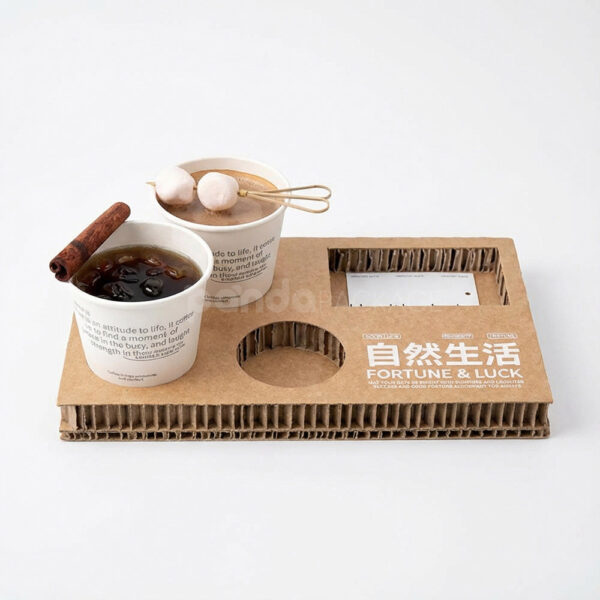 Corrugated Tray Box with Dual Cup Holders and Display Window