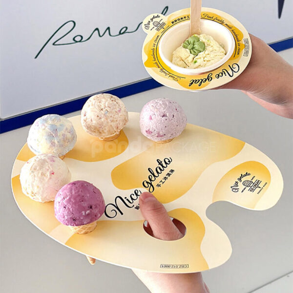 Palette-Shaped Ice Cream Tray Box with Colorful Cone Holders