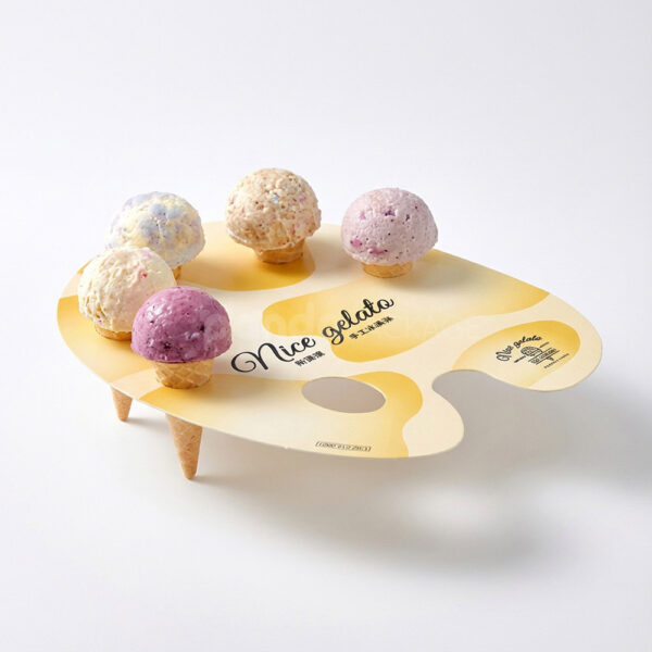 Palette-Shaped Ice Cream Tray Box with Colorful Cone Holders