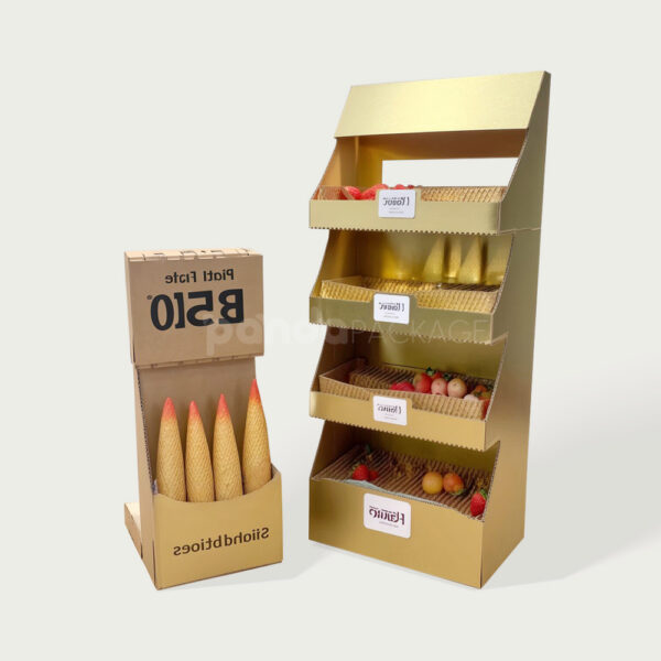 Golden Cardboard Floor Display for Snacks, Fruits, and Promotional Goods