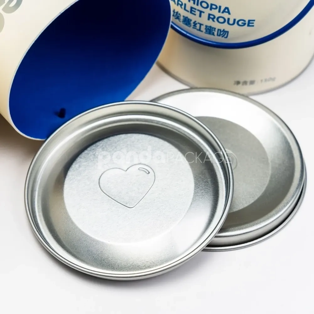 Food-grade round rigid paper tube with metal lid and handle for coffee packaging