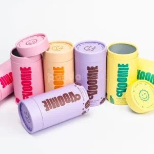 Pastel rigid paper tube with inner plastic lid for powdered product packaging