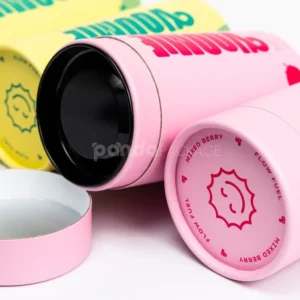 Pastel rigid paper tube with inner plastic lid for powdered product packaging