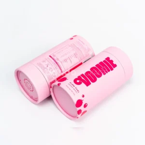 Pastel rigid paper tube with inner plastic lid for powdered product packaging