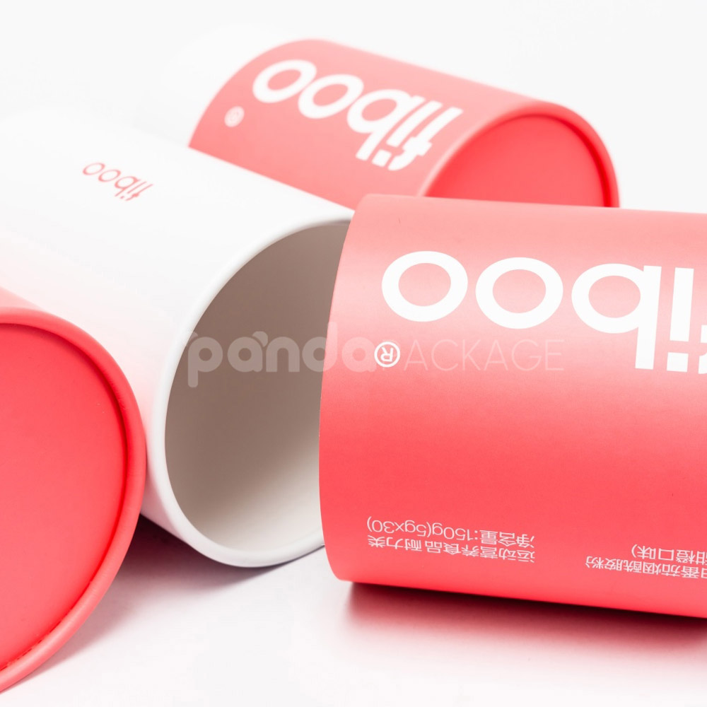 Persimmon round paper canister with white lid for stylish packaging