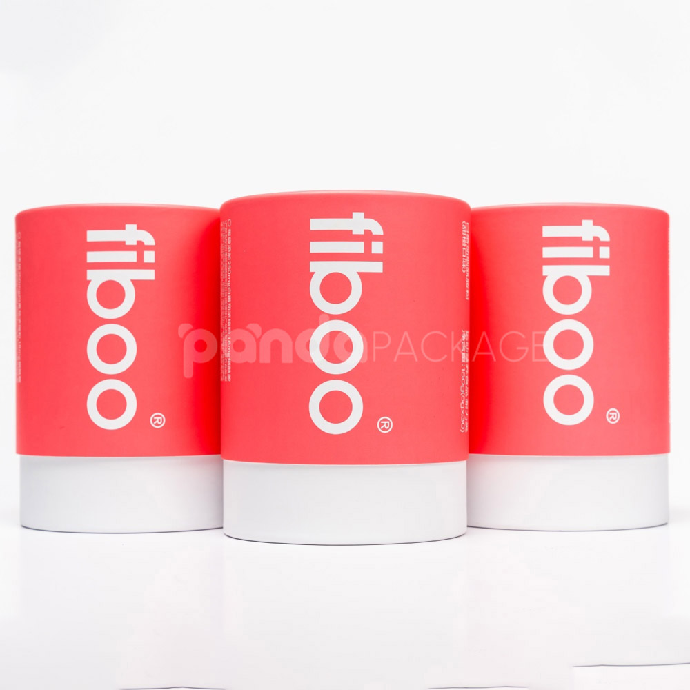 Persimmon round paper canister with white lid for stylish packaging