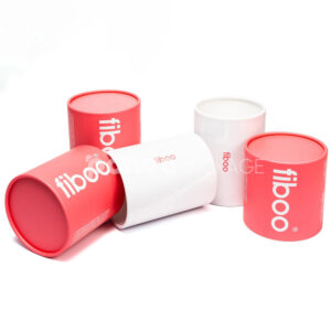 Persimmon round paper canister with white lid for stylish packaging