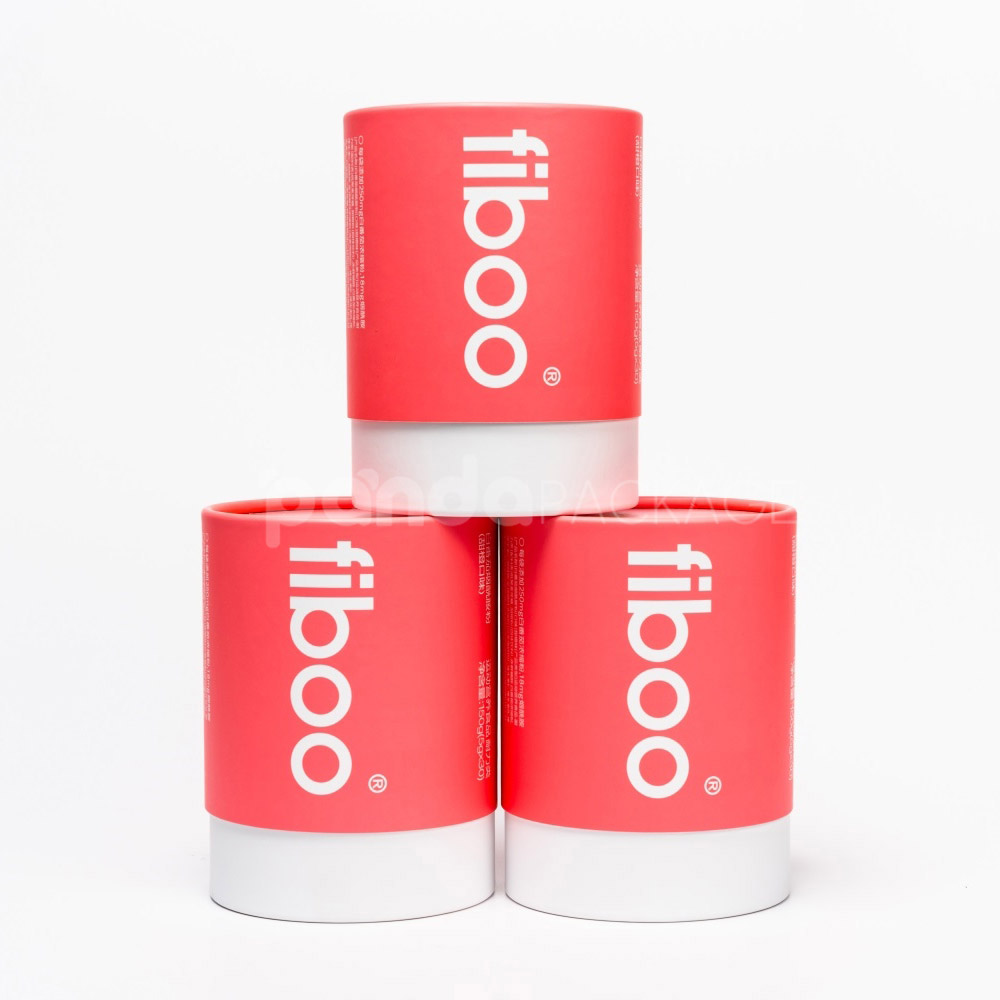 Persimmon round paper canister with white lid for stylish packaging
