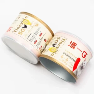 Custom printed pet food tin canister with plastic lid