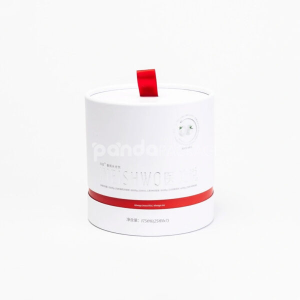 Premium Cylindrical Paper Canister with Red Ribbon Opening
