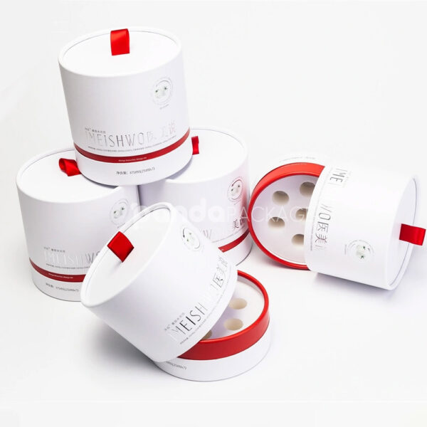 Premium Cylindrical Paper Canister with Red Ribbon Opening