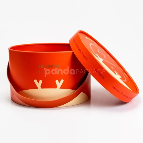 Orange Round Rigid Gift Box with Handle Lid