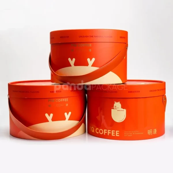 Orange Round Rigid Gift Box with Handle Lid