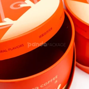 Custom orange round rigid box with lid and handle strap for luxury packaging