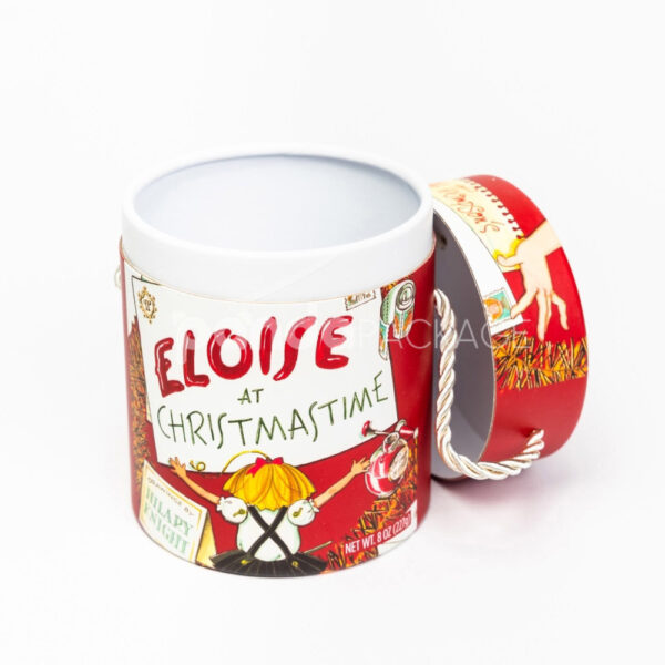 Printed Round Paper Canister with Rope Handle Lid