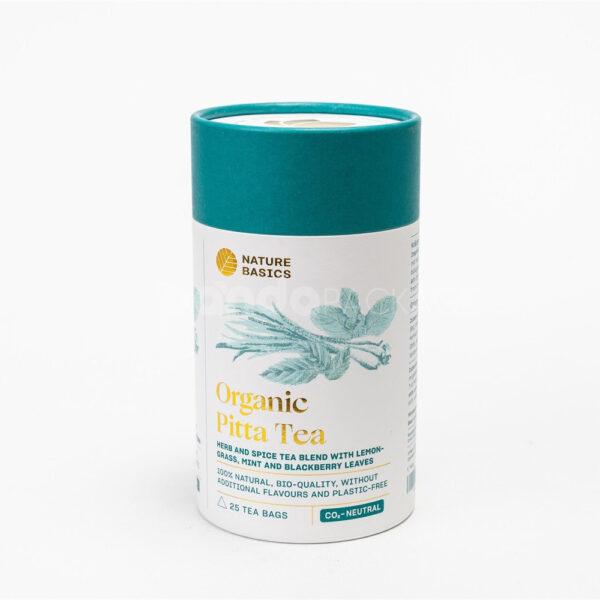 Teal Lid Paperboard Tea Cylinder with Gold Foil
