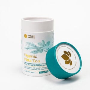 Custom teal paperboard tea tube with gold foil stamping
