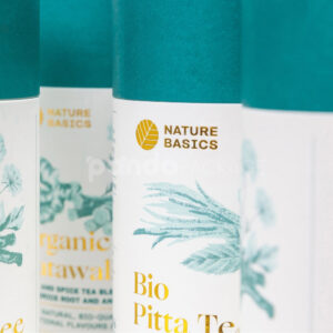 Custom teal paperboard tea tube with gold foil stamping