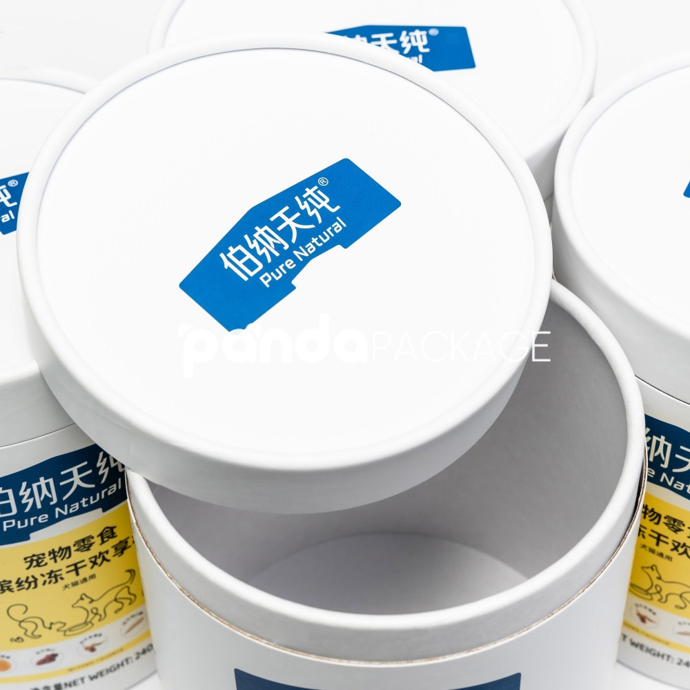 White paperboard round cylinder box with detachable top lid