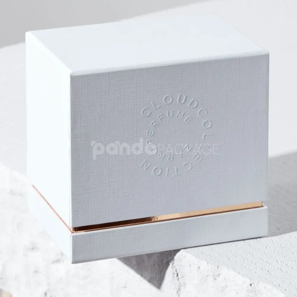 Elegant white drawer rigid box with champagne gold tray