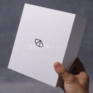 Minimalist white rigid box with magnetic flip lid for premium packaging