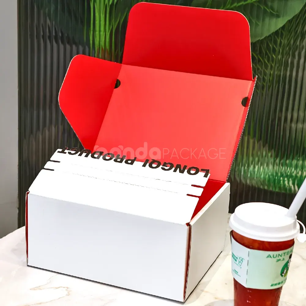 White corrugated mailer box with tear strip and flip lid