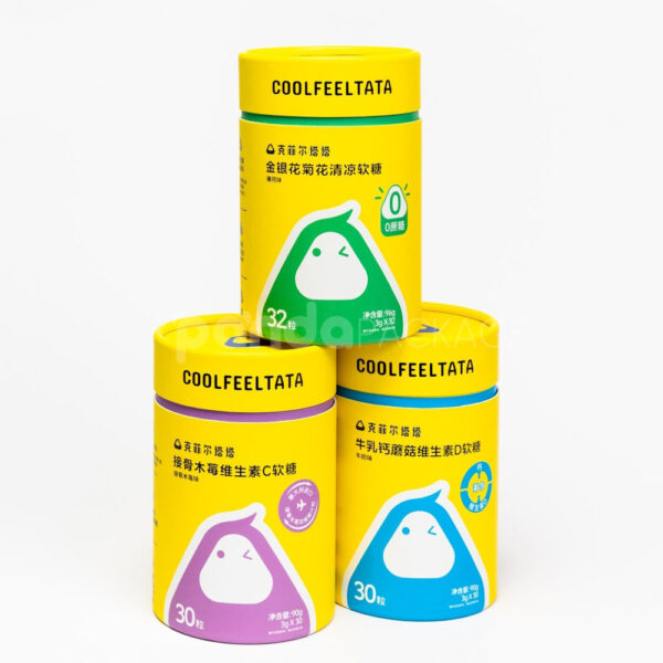 Yellow Round Paper Tube with Printed Cartoon Lid