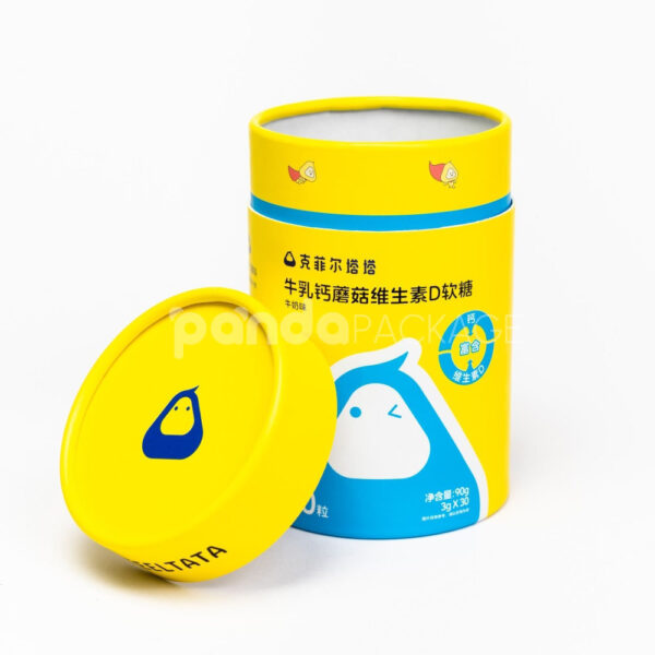 Yellow Round Paper Tube with Printed Cartoon Lid
