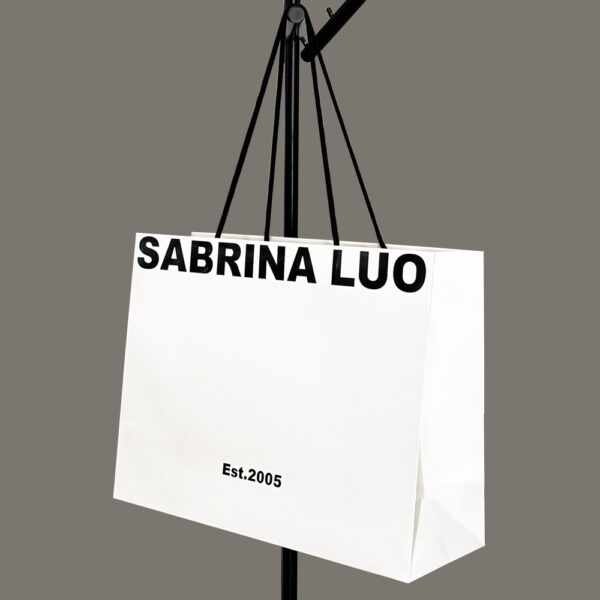 Minimalist White Apparel Shopping Bag with Black Logo Print