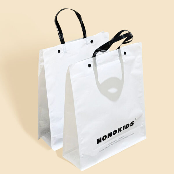 White Apparel Shopping Bag with Black Handles and Logo