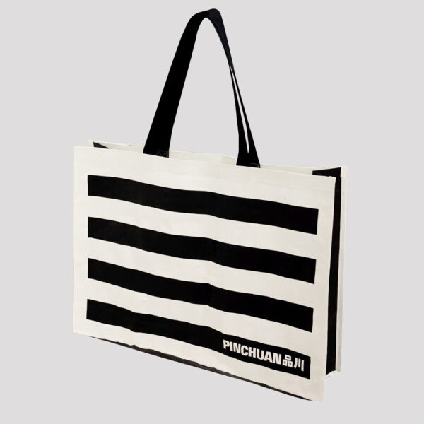 Striped Black and White Apparel Shopping Bag with Handles
