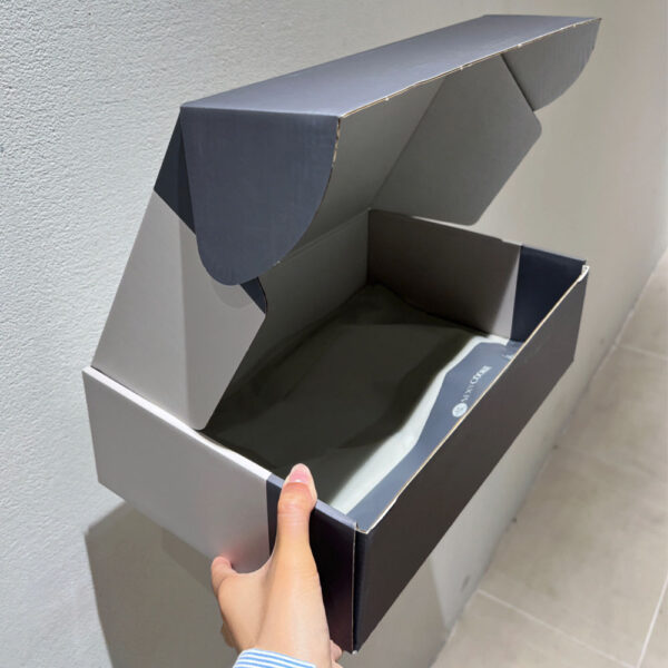 Custom Black and Gray Apparel Mailer Box with Logo Print