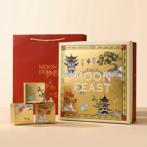 Ink-Painting-Style Mooncake Gift Box in Blue