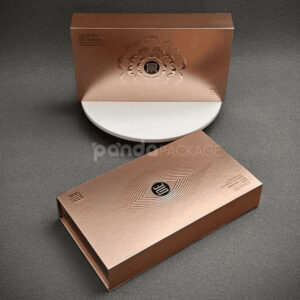 rose gold magnetic rigid box with embossed floral design