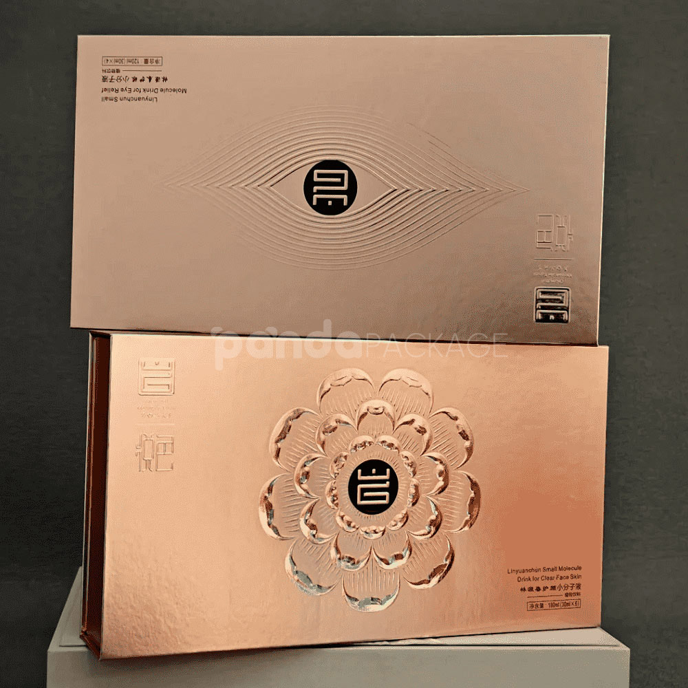 rose gold magnetic rigid box with embossed floral design