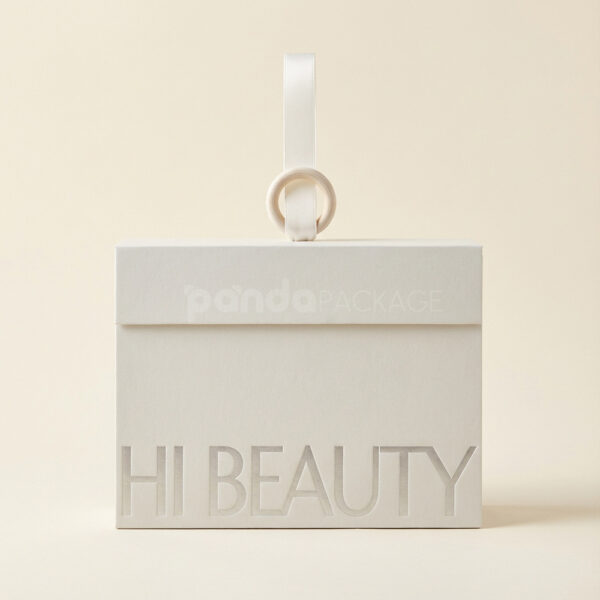 Beige Rigid Gift Box with Ribbon Handle and Lid