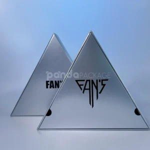 Silver rigid triangle box with metallic finish and lift-off lid