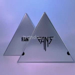 Silver rigid triangle box with metallic finish and lift-off lid