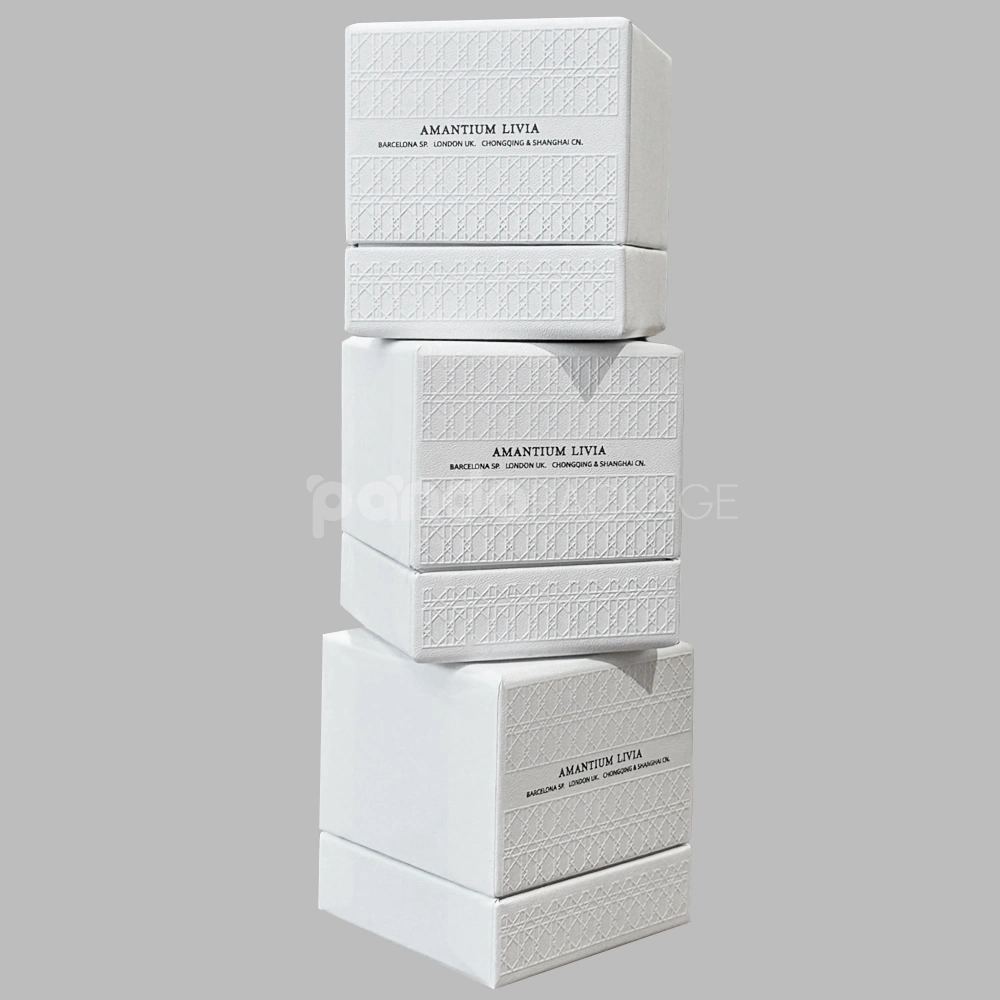 Ivory textured rigid two-piece box with lift-off lid